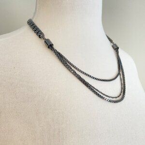 Caroline Néron Gunmetal Multi-Strand Chain Necklace Statement Jewelry Quebec